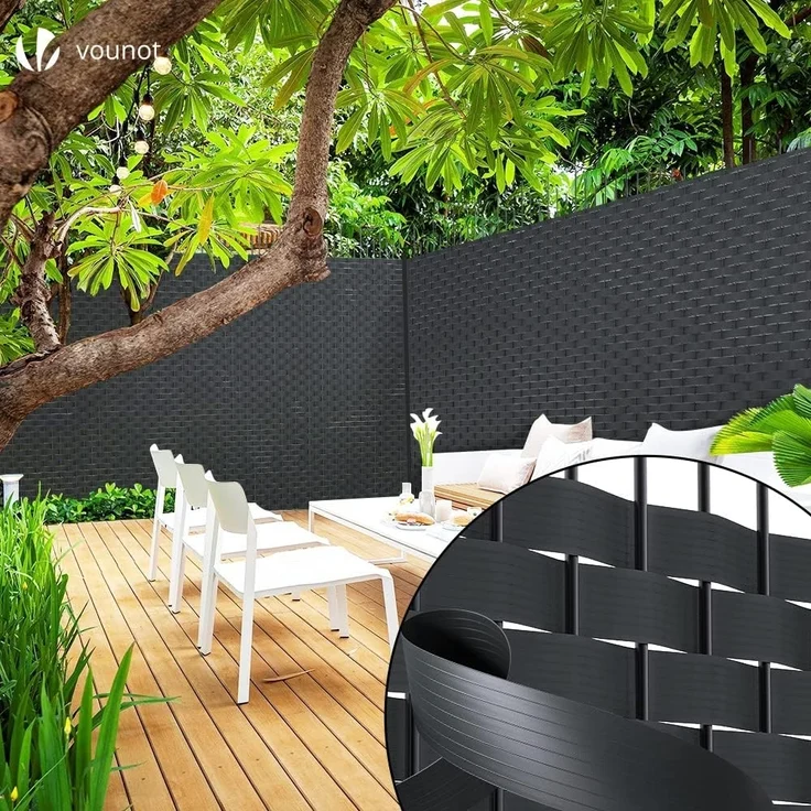 VOUNOT Sichtschutzstreifen für Doppelstabmatten 75m x 4.7cm, PVC Sichtschutz Zaun mit 150 Clips, Schwarz – Bild 2