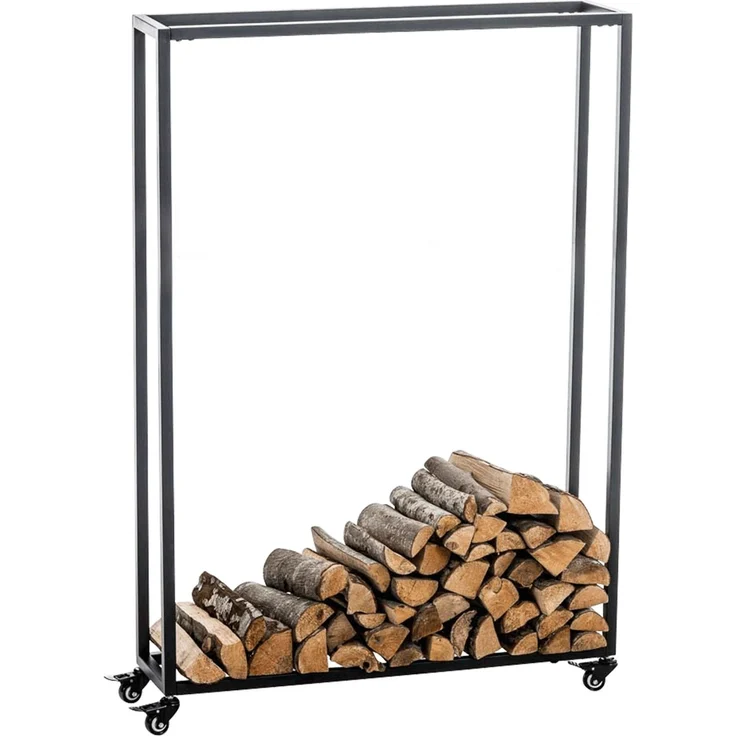 DELUKE® Kaminholzregal innen Metall BETTA - mit Rollen, 25x80x150 Brennholzregal innen Kaminholzständer Kaminholzhalter Feuerholzregal Innen Holz stapeln Wohnzimmer – Bild 1