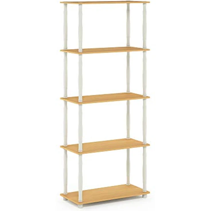 Furinno 5-Ebenen Mehrzweck-Regal mit klassischen Rohren, holz, Buche/Weiß, 29. 46x59. 94x145. 8 cm – Bild 6