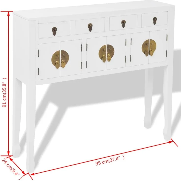 vidaXL Sideboard im chinesischen Stil Massivholz Weiß 95 x 24 x 91 cm (L x B x H) – Bild 3