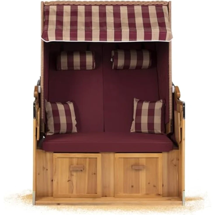Strandkorb Hanse Strandkorb Strandkorb Ostsee Burgund AFC rot grün beige, BxTxH: 120x80x160 cm, Volllieger, Ostsee-Modell, Stabiles Wacholder mit handgefertigtem Polyrattangeflecht – Bild 3
