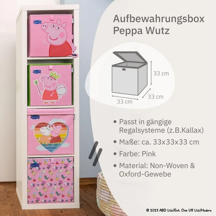 Lifeney Aufbewahrungsbox Aufbewahrungsbox für Kinder 33 x 33 x 33 cm mit Peppa Pig Motiv, Passend für klassische Würfelregale, ideal zur Spielzeugaufbewahrung – Bild 4