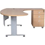 furni24 Schreibtisch Homeoffice Chefschreibtisch Schreibtisch Winkeltisch Gela buche rechts gewinkelt inkl. Beistellcontainer mit 3 Schubladen