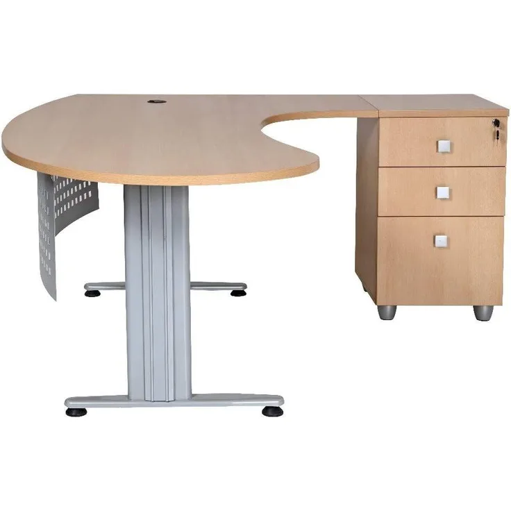 furni24 Schreibtisch Homeoffice Chefschreibtisch Schreibtisch Winkeltisch Gela buche rechts gewinkelt inkl. Beistellcontainer mit 3 Schubladen