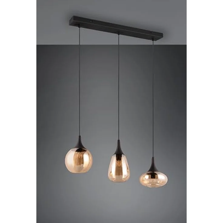 Trio Leuchten Lumina Pendelleuchte, 3-stilig mit 120 W, amber-schwarze Glasschirme, Maße: 19,5 x 68,8 x 150 cm, E14 – Bild 6