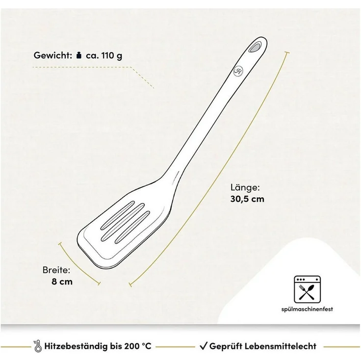 Hoffmann Germany Pfannenwender Küchenhelfer Silikon Edelstahl 30 cm anthrazit, Edelstahlkern, Schlitze, 200°C, spülmaschinenfest – Bild 1