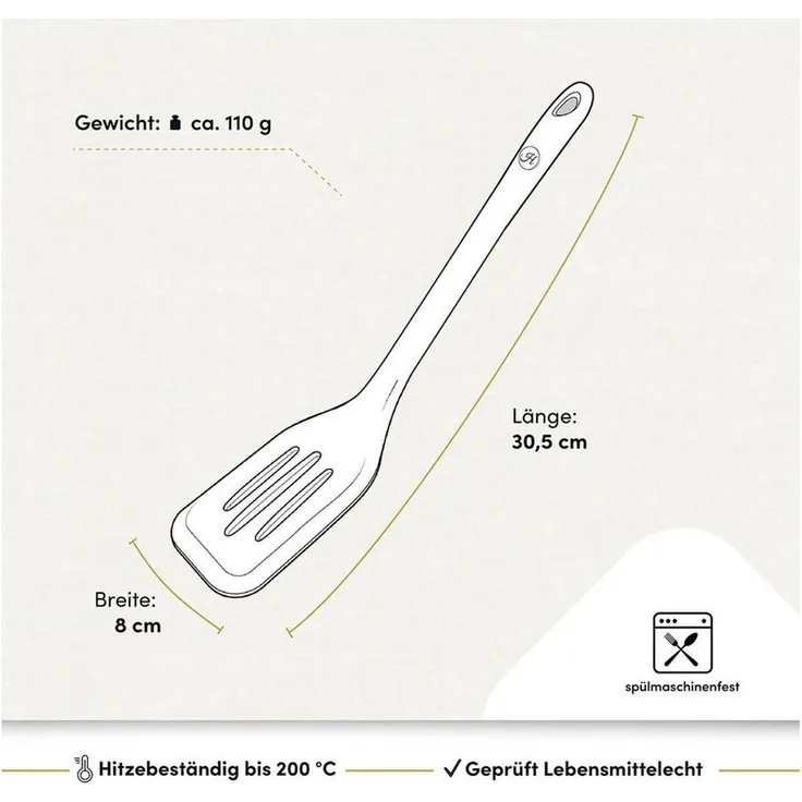 Hoffmann Germany Pfannenwender Küchenhelfer Silikon Edelstahl 30 cm anthrazit, Edelstahlkern, Schlitze, 200°C, spülmaschinenfest