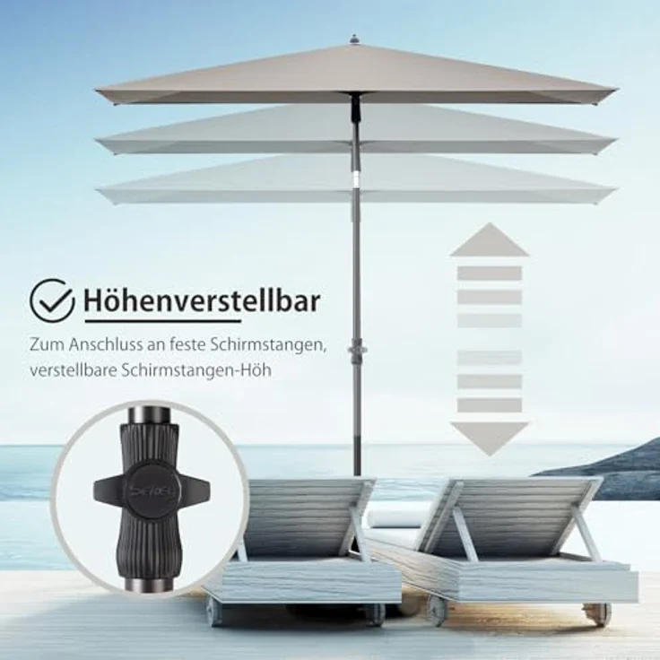 Sekey 210 × 140 cm Sonnenschirm mit Schutzhülle, Balkonschirm Gartenschirm Terrassenschirm, Sonnenschutz UPF50+, Kippbar, Höhenverstellbar, Rechteckig – Bild 5