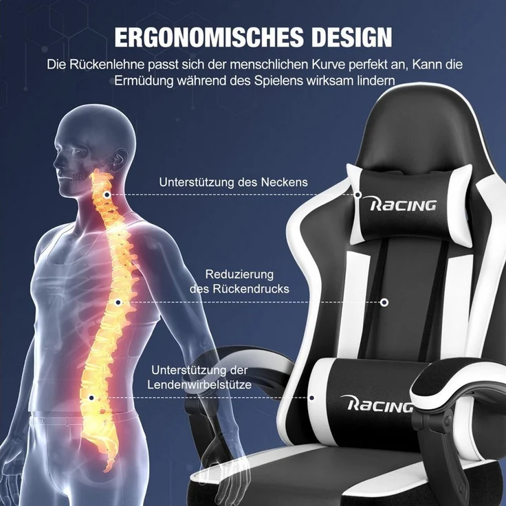 Hiazurm Gaming-Stuhl Gaming Stuhl Chair Gamer Sessel - Ergonomischer Gamer Stuhl (Tragkraft 150 Kg), Gamingstuhl mit Fußstütze Kopfstütze und Lordosenstütz PC Sessel – Bild 1