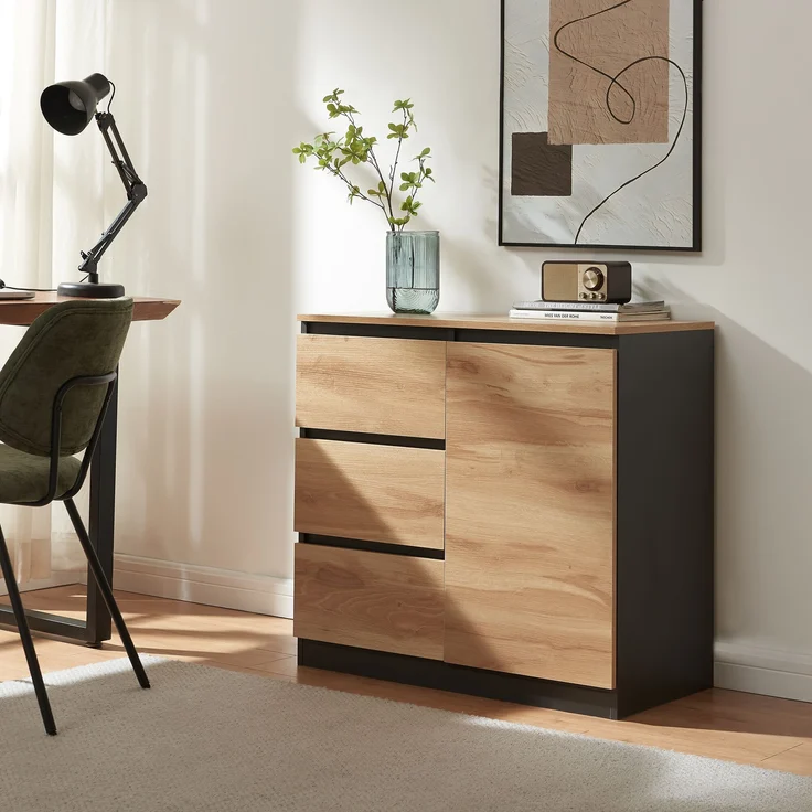 Sideboard Kyr 80x40x75 cm Schwarz/Eicheoptik rustikal [en. casa] – Bild 6