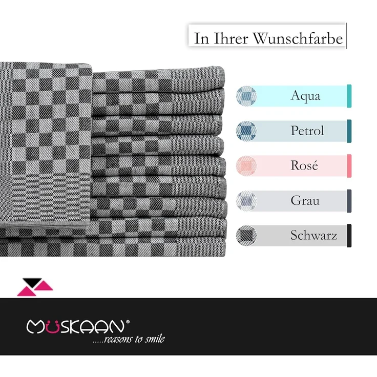 Müskaan Luxus Grubentücher, 10er Set, 210 g/m², 75g, 100% Baumwolle schwarz, 50x70 cm – Bild 6