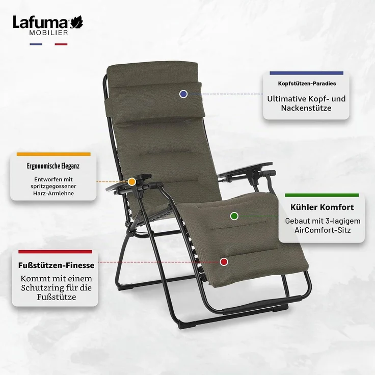 Lafuma Relax Liegestuhl RSX Clip XL Air Comfort Taupe braun LFM2059.7057 – Bild 4