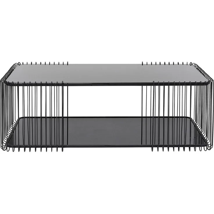 Kare Design Couchtisch Wire Double, Schwarz, Pflegeleicht Sicherheitsglas, Wohnzimmertisch, Stahlgestell, Tischplatte aus Glas, Wohnzimmer, Rechteckig, 42 x 120 x 60 cm (H/B/T)