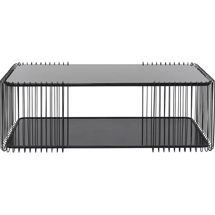 Kare Design Couchtisch Wire Double, Schwarz, Pflegeleicht Sicherheitsglas, Wohnzimmertisch, Stahlgestell, Tischplatte aus Glas, Wohnzimmer, Rechteckig, 42 x 120 x 60 cm (H/B/T) – Bild 1