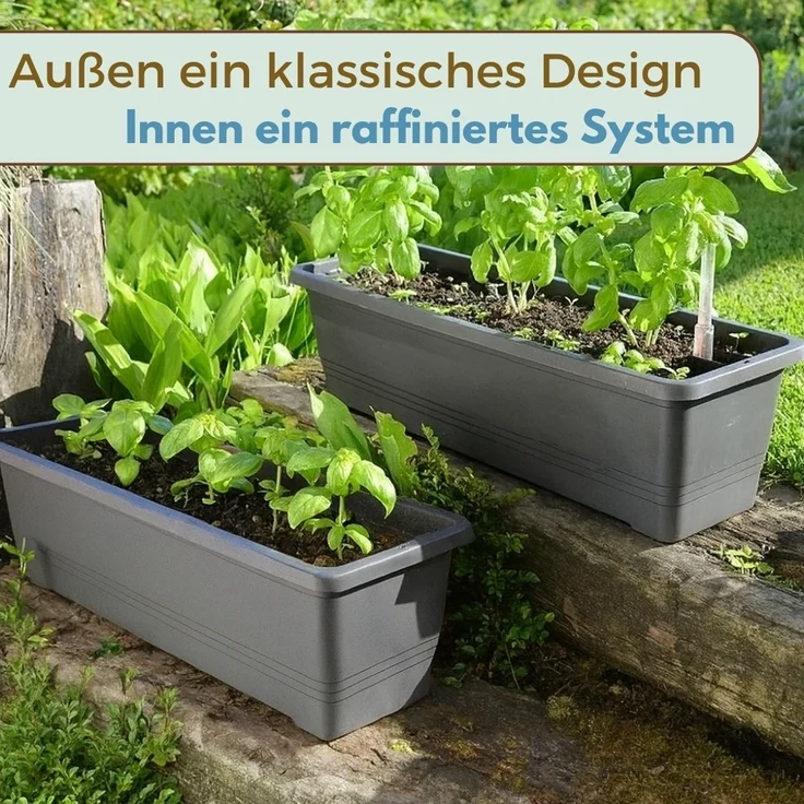 Blumenkasten Balkon 60 cm Balkonkasten mit Halterung Blumenkasten mit Wasserspeicher Fensterbank Außen Balkongeländer Blumenkastenhalterung – Bild 6