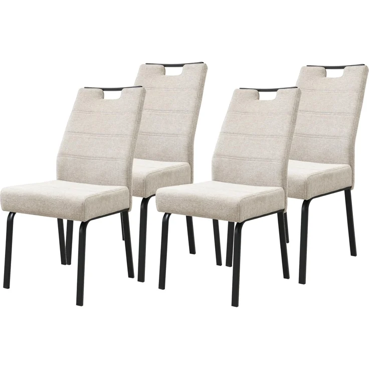 Hela Tische, 4er Set Esszimmerstuhl Elvas, Bezug Webstoff Beige, Komfortsitz FEDERKORB, Lehne ergonomisch mit Griff, Flachrohrgestell, 140kg belastbar