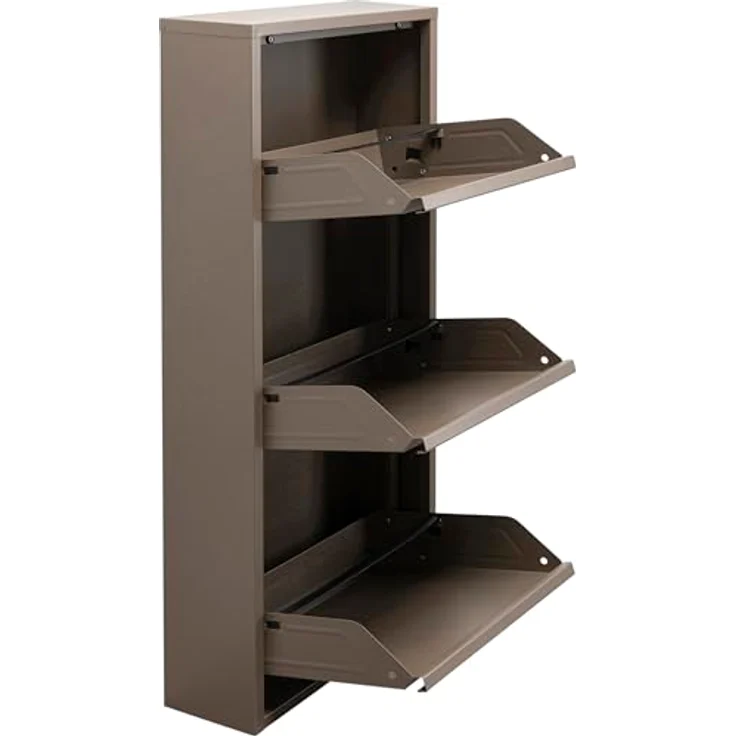 Kare Design Schuhschrank Caruso, Taupe, Stahl, mit 3 Klappen, Schuhablage für 6 Paar Schuhe, schmal, platzsparend, hoch, Schuhregal, Eingangsbereich, 103 x 50 x 15 cm (H/B/T) – Bild 5