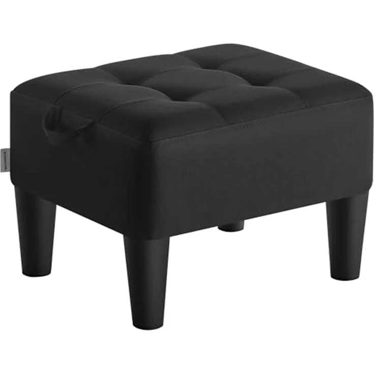 SONGMICS Sitzhocker, Fußhocker, Leinenimitat, Hocker, Dicke Polsterung, bis 150 kg belastbar, für Wohnzimmer Schlafzimmer Eingangsbereich, tintenschwarz – Bild 1
