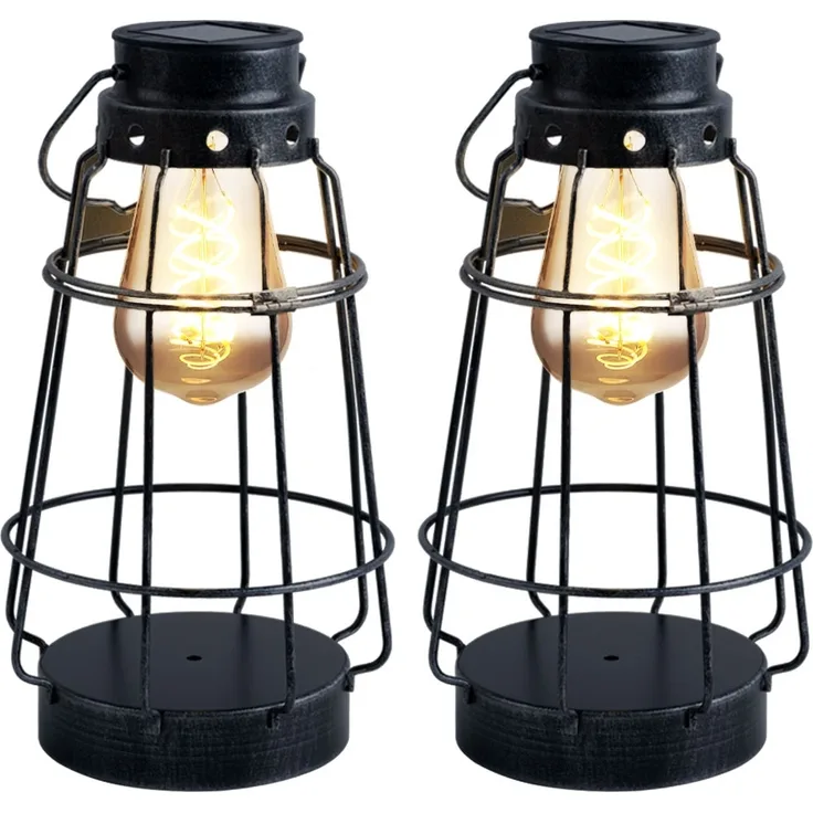2er Set LED Solarleuchte, Akku, Metall, altsilber, H 27cm
