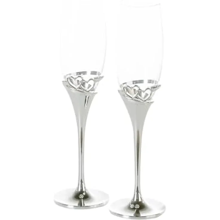 GILDE Champagnerglas Hearts - klar-silber - H. 27cm x D. 7cm - 50074