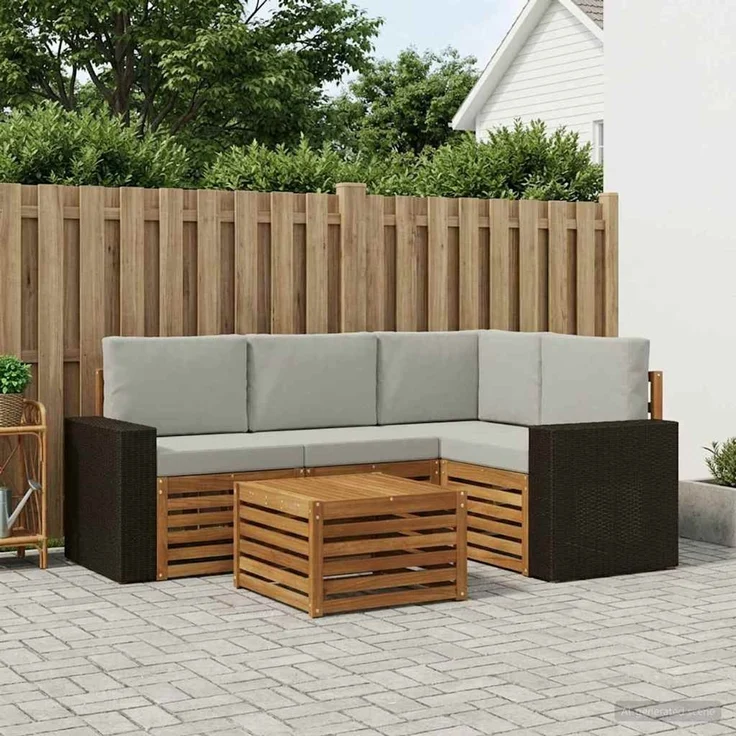 vidaXL Outdoor-Sofagarnitur 5 stk. 4-Sitzer Natur und Hellgrau 3384332 – Bild 1