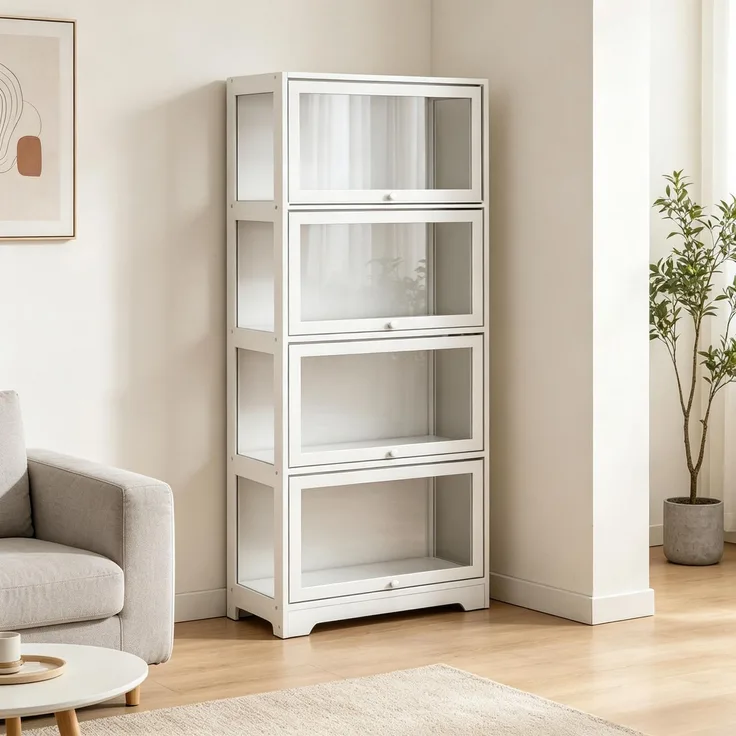 Eleganter Regalschrank,Vitrinenschrank,Stilvoller Schrank,Stauraum-Schrank(nur mit Regalschrank)--Weiß--59x30x139cm--YOUDENOVA
