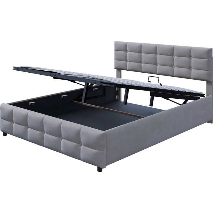 EINHOM Polsterbett180 x 200 cm, Lattenrost, Großer Stauraum, Weiches Kopfteil, Hydraulisches Doppelbett, Holländischer Samtstoff, Grau, Geeignet für Erwachsene und Jugendliche, Moderner Stil (Ohne Matratze) – Bild 5