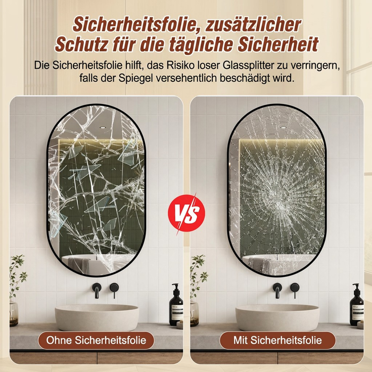 Badspiegel 50 × 80 cm mit schwarzem Aluminiumrahmen – 5 mm HD Silberspiegel, Sicherheitsfolie, klare Reflexion, horizontal & vertikal montierbar--Silber--80x50x3cm--YOUDENOVA – Bild 7