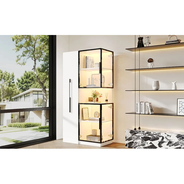 ZUBALIYA Vitrinenschrank 70×38×160 cm mit Ausziehregal – Doppelglas-Standvitrine LED,Glasvitrine & Aufbewahrung, multifunktionaler Hochschrank für Wohnzimmer, Esszimmer, Küche – Bild 17