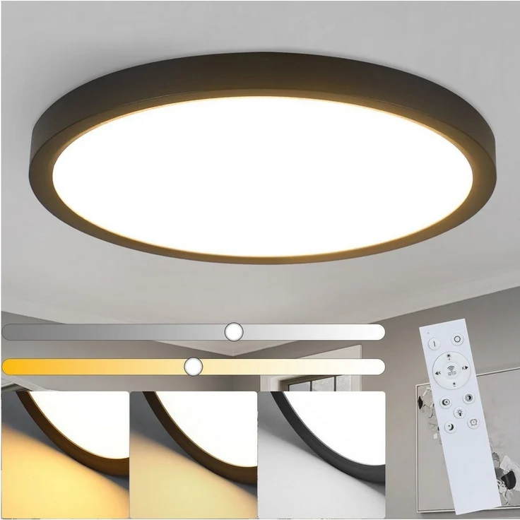 Nettlife LED Panel Flach Dimmbar Deckenleuchte 30cm Rund Weiß 24W zimmer, Dimmbar mit Fernbedienung, LED fest integriert, Warmweiß, Neutralweiß, Kaltweiß, Flurlampe lampe für Küche Flur Schlafzimmer – Bild 1