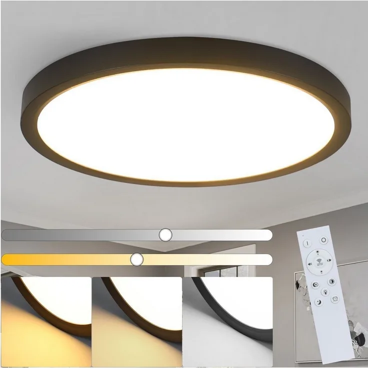 Nettlife LED Panel Flach Dimmbar Deckenleuchte 30cm Rund Weiß 24W zimmer, Dimmbar mit Fernbedienung, LED fest integriert, Warmweiß, Neutralweiß, Kaltweiß, Flurlampe lampe für Küche Flur Schlafzimmer