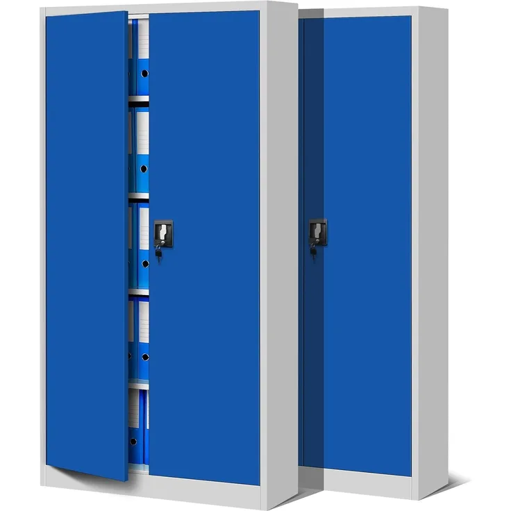 Jan Nowak 2er Set Aktenschrank C001 Metallschrank Stahlschrank Werkzeugschrank Büroschrank Lagerschrank Universalschrank Pulverbeschichtung Flügeltüren 185 x 90 x 40 cm (grau/blau)