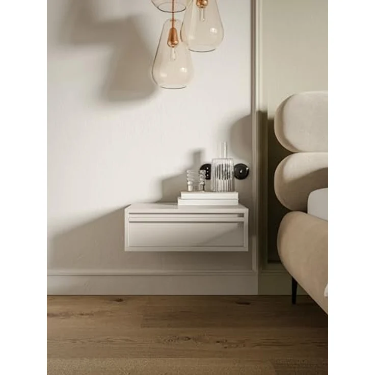 Selsey Nachtschrank Evo, Greige, hängende Nachtkonsole mit 1 Schublade, 50x17x34 cm, kratzfest und pflegeleicht – Bild 2