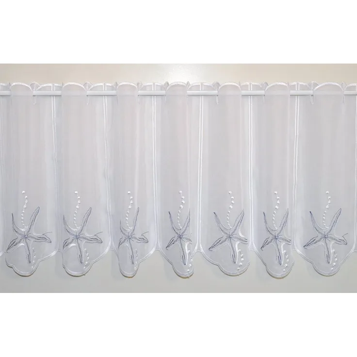 Stickereien Plauen Scheibengardine Seestern (1 St), Stangendurchzug, transparent, Voile