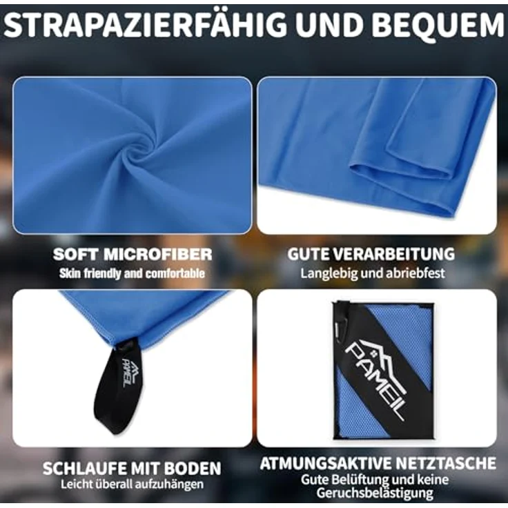 Pameil Mikrofaser Handtuch 3er Set, schnelltrocknend mit 1x 160x80cm Badetuch und 2x 80x40cm Handtüchern, ideal für Fitness und Sauna, blau – Bild 5