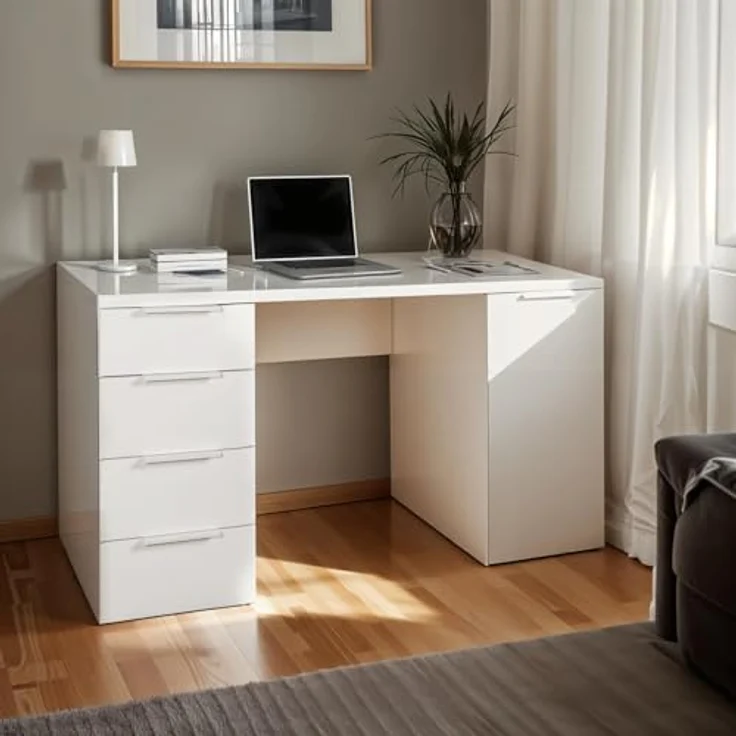 Schreibtisch Eboli / Espresso, Weiß, 146 x 75 x 60 cm – Bild 6