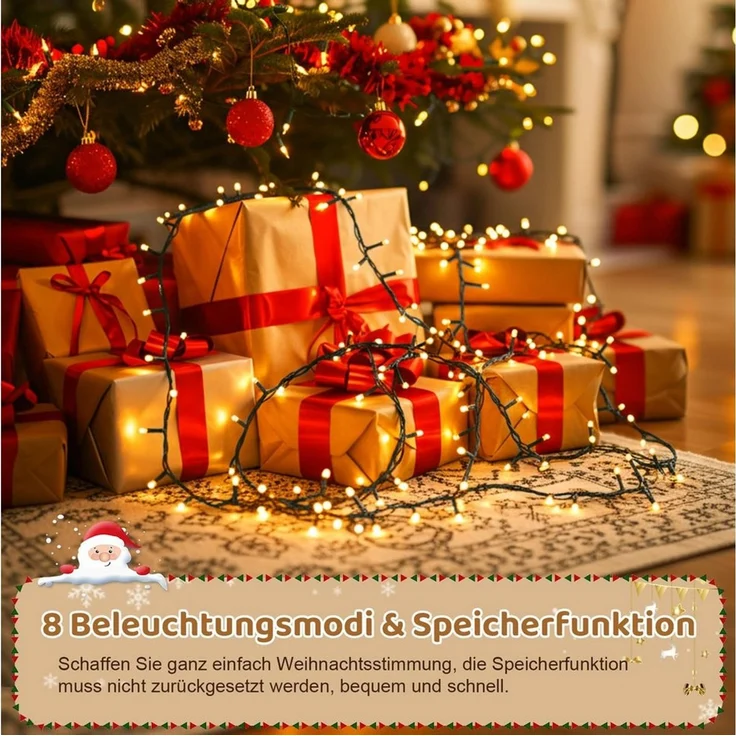 SERBASIC LED-Lichterkette Weihnachtsbaum,Weihnachtsbeleuchtung mit Timer 8 Modi Speicherfunktion, für Tannenbaum Garten Außen Innen Weihnachtsdeko – Bild 4