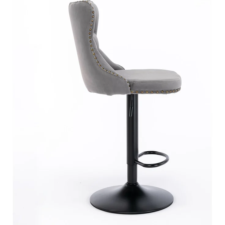 Drehbare Samt-Barhocker, höhenverstellbar von 63,5 bis 83,8 cm (25–33 Zoll), 45 cm (17,7 Zoll) Fußstütze, moderne, gepolsterte Barhocker mit Rückenlehne, bequem gesteppt, ideal für Hausbar und Kücheninsel, Grau, 2er-Set, DE1812GY – Grau – 46 x 46 x 115... – Bild 5