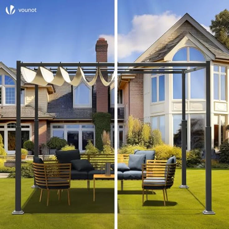 VOUNOT® Pergola Gartenpavillon 3x3 m Wasserdicht Stabil Winterfest, Metall Garten Pavillon mit freistehender Terrassenüberdachung, Sonnenschutz für Garten, Terrasse & Balkon, Dunkelbeige – Bild 8
