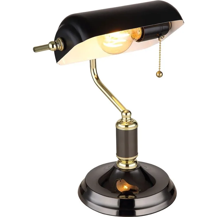 Tischlampe, Bankerleuchte, Metall schwarz gold, H 34 cm