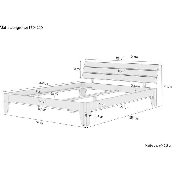 Erst-Holz modernes Doppelbett Bettgestell, Massivholz Kiefer weiß, 160x200 cm