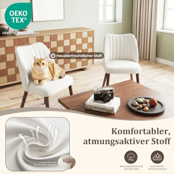 MALOL Esszimmerstühle 4er Set, Polsterstühl mit Rückenlehne, Ergonomisch Gepolsterte Küchenstühle mit vertikaler Rillenlehne, Moderne Esszimmer Stühle für Esstisch Wohnzimmer Café Restaurant, Beige – Bild 6