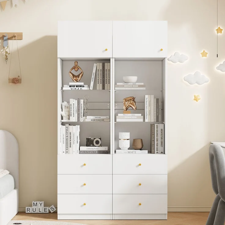 U-life Vitrine 100x40 cm, fürs Schlafzimmer, Hochschrank, Aufbewahrungsschrank, Bücherregal, Offenem Stauraum, MDF, Weiß – Bild 2