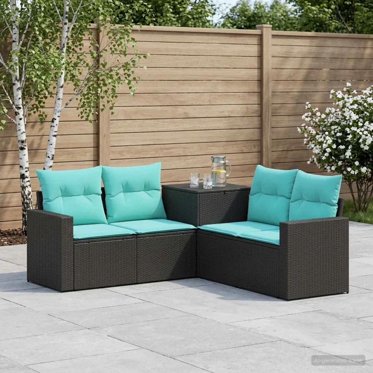 vidaXL Sofa Set 5 stk. Schwarz und Blau Polyrattan und Stahl 3447853 – Bild 1