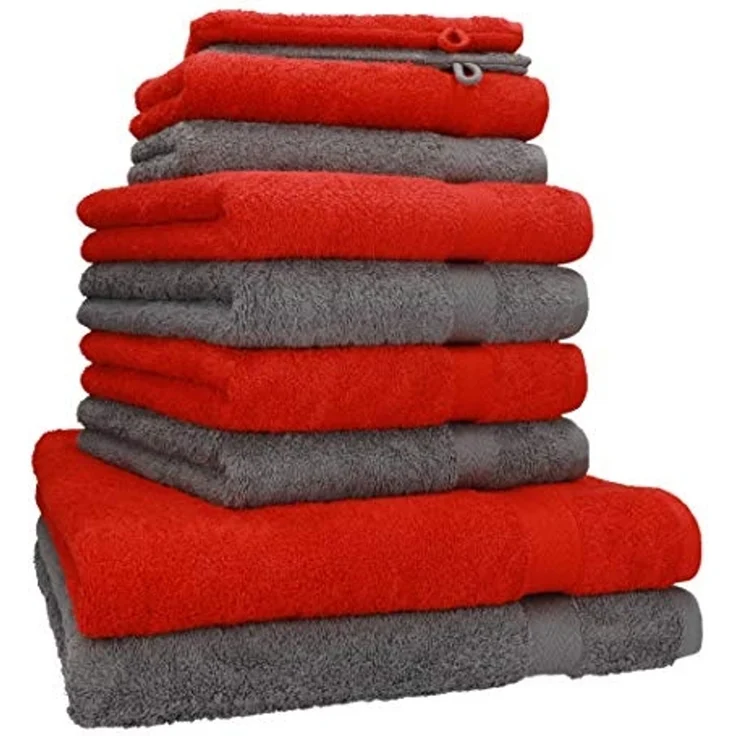 Betz Handtuch Set 10-TLG. Handtuch-Set Premium Farbe Rot & Anthrazit, 100% Baumwolle, (10-tlg) – Bild 1