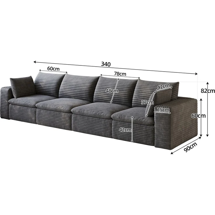 DESVIAE Sofa modular 340x90x60 cm aus Stoff Dunkelgrau mit Schaumstoffpolsterung – Bild 9