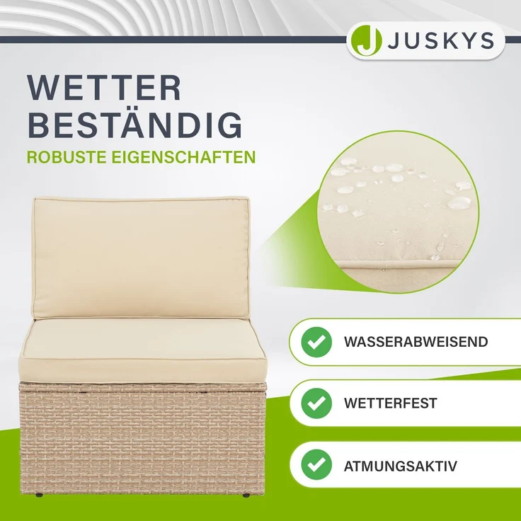 Juskys Polyrattan Gartenmöbel Set Salou - Outdoor Lounge wetterfest 6 Personen - Sitzecke mit Tisch & Kissen für Garten, Balkon, Terrasse - Creme – Bild 5