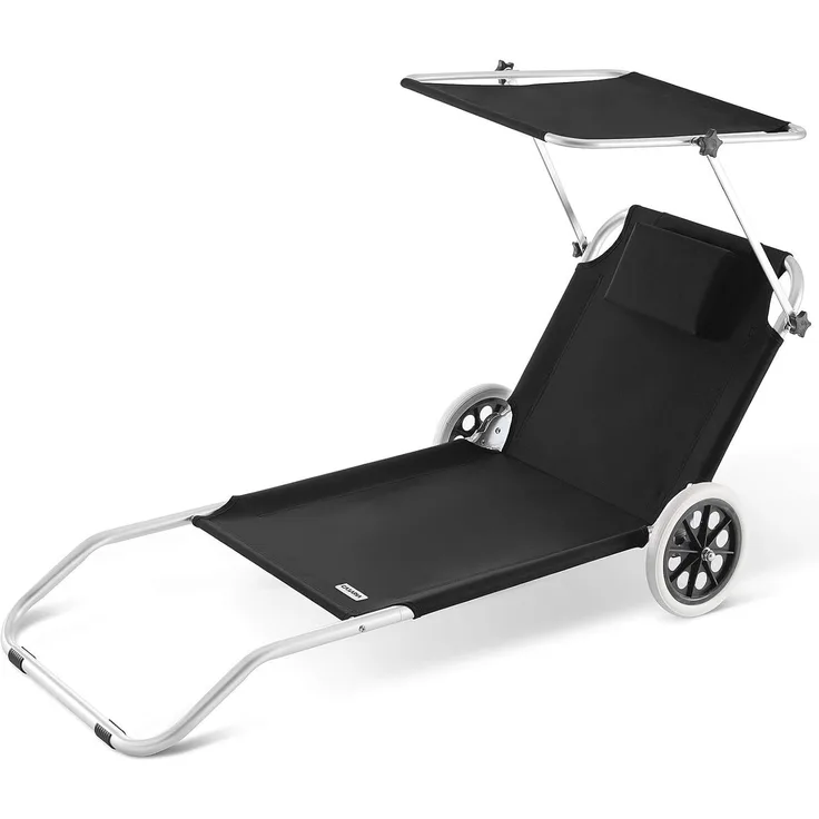 Casaria Gartenliege Kreta, Strandliege klappbar mit Dach Räder Alu Sonnenliege für Unterwegs Grau