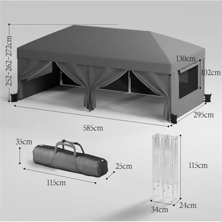 JUMMICO Pop Up Faltpavillon 3x6 Pavillon mit Netzfenstern zur Belüftung, UV-Schutz 50+, mit 4 Seitenwänden, wasserdicht stabil Winterfest，Faltbar Partyzelt Gartenzelt Gartenpavillon, Grau – Bild 6