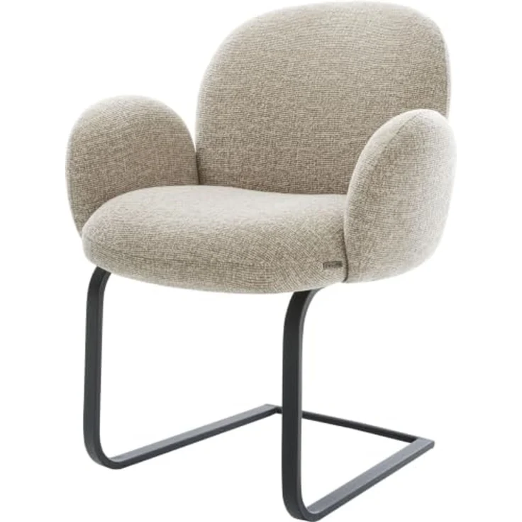 Freischwinger Nube-Flex mit Armlehnen Webstoff Soft Beige Freischwinger flach Schwarz Taschenfederkern – Bild 1